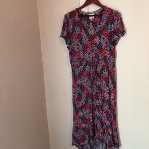 Knox Rose Womens A Line Dress Pink Maxi Floral Smocked V Neck Short Sleeve XXL